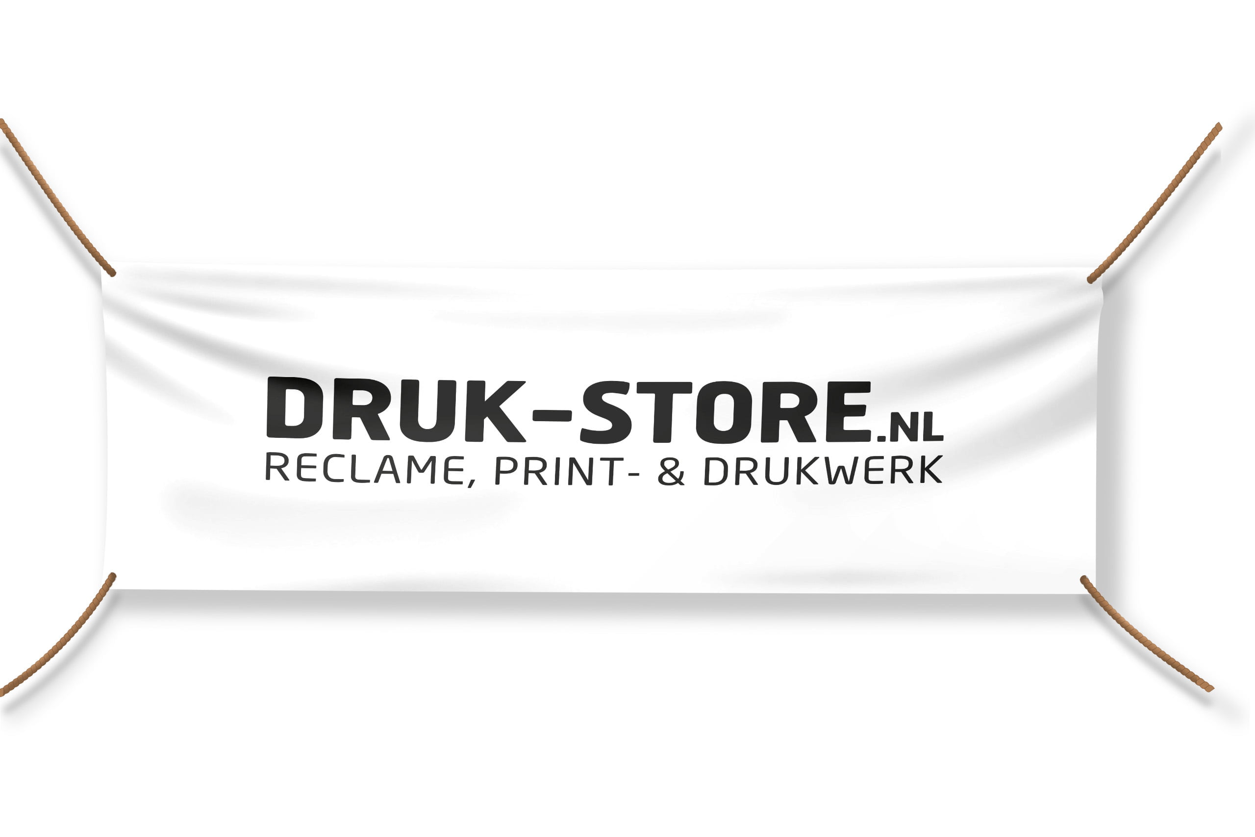 Banner met het logo van Druk-Store met touwen gespannen
