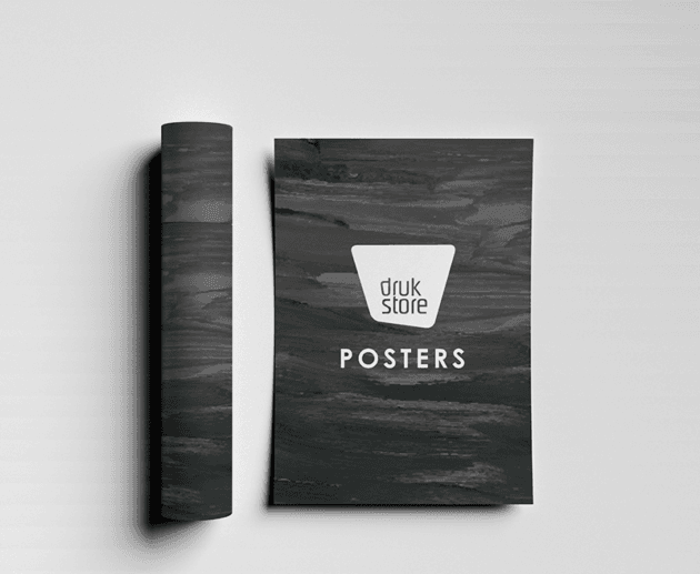 Vooraanzicht en opgerold aanzicht Druk-Store Posters