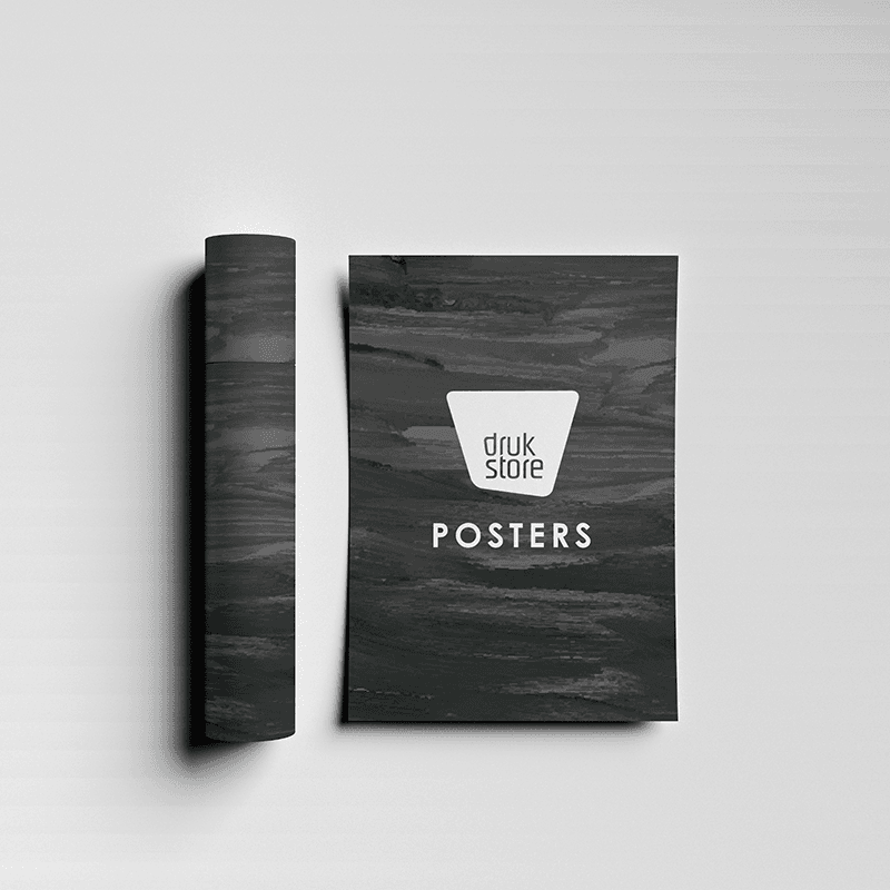 Vooraanzicht en opgerold aanzicht Druk-Store Posters
